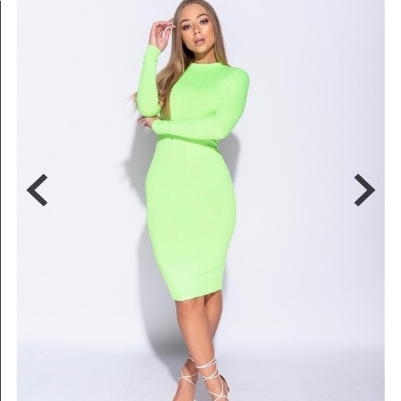 neon green midi dress Lime Green Midi Dress - One-Shoulder Dress - Cutout Midi Dress